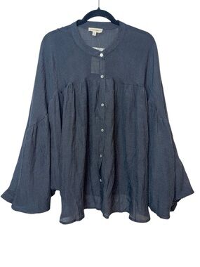 eesome Soft-Washed Cotton Gauze Boho Peasant Blouse Charcoal - Size XL